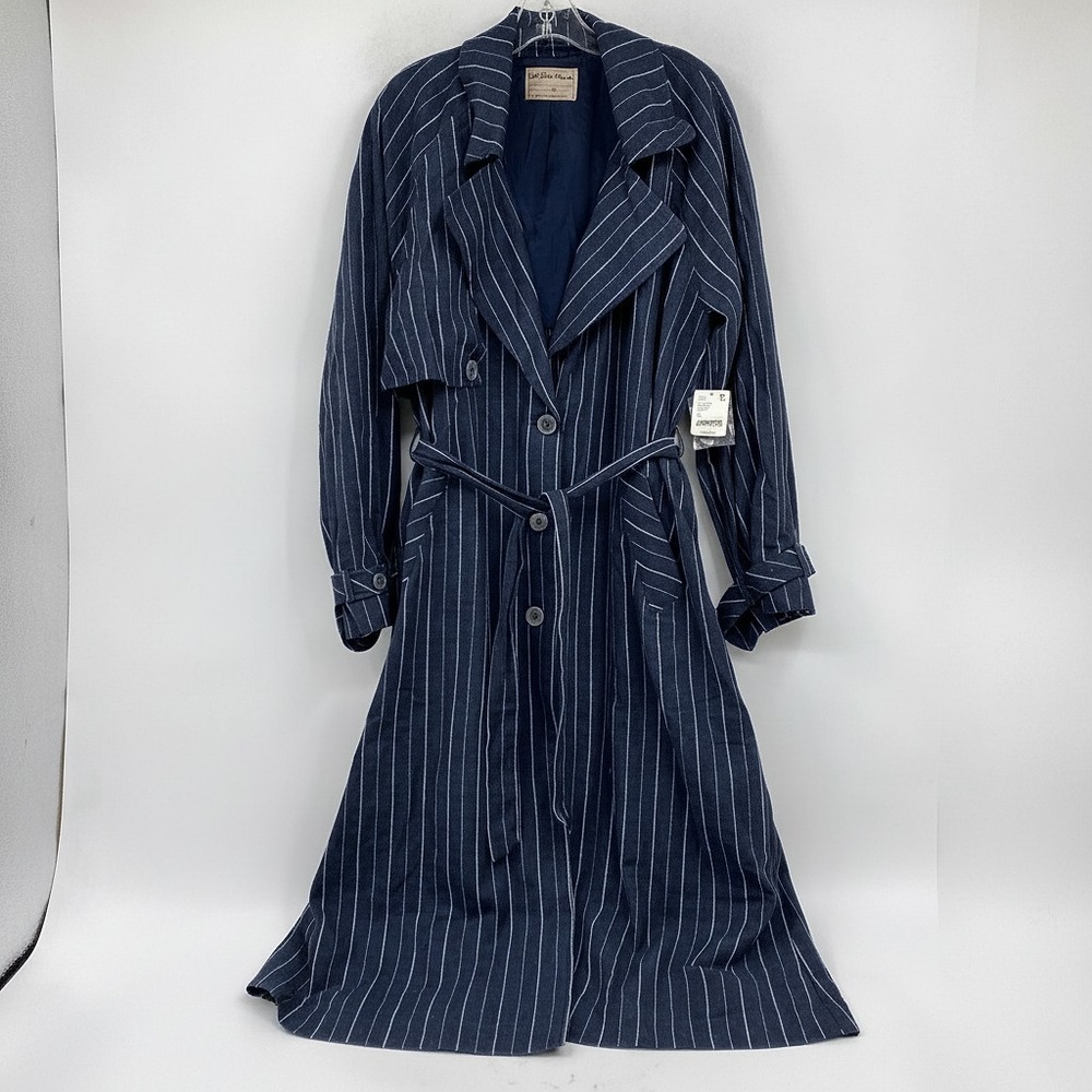 We The Free Navy White Striped Linen Trench Coat | M